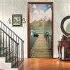 A.Monamour Adesivo Porta Autoadesiva 3D Molo In Legno E Sfondo Di Paesaggio Di Montagna Lampada Vinile PVC Adesivi per Porte Interne Pellicola Adesiva Poster Sticker Murale Parete Carta da Parati