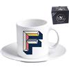 My Custom Style Tazzina da Cappuccino-The con piattino Incluso, in Ceramica #Lettera F Font_0003# 70x70mm