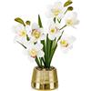 Oairse Fiori artificiali Cymbidium in oro, vaso di ceramica artificiale, orchidee, fiori artificiali, come veri con fiori real-touch, decorazione da tavolo, davanzale, bianco