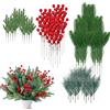 Generisch Rami di abete artificiali, rami di abete con bacche | di bacche rosse realistici di Natale | Decorazioni per la casa festival, pan di Natale per feste, composizioni floreali, fai da te