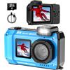 SPUNALP UHD 8K 70MP fotocamera subacquea galleggiante, fotocamera digitale WiFi impermeabile 33FT messa a fuoco automatica selfie doppio schermo, zoom 18X batteria 2500mAh con scheda da 32 GB per snorkeling