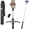Adiwo Bastone Selfie Treppiede 1 Luce di Riempimento, 130 CM Selfie Stick Estensibile con Telecomando Staccabile,Compatibile con telefoni Apple e Android