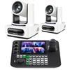 Tenveo Bundle/Kit Telecamera PTZ e Controller 2 Telecamere NDI PTZ 4K con Auto-Tracking AI 20X Zoom, SDI/HDMI/USB3.0/LAN(PoE) e Controller Schermo Quadruplo da 7" per Live Streaming