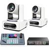 Tenveo Bundle/Kit Telecamera PTZ e Controller 2 Telecamere NDI PTZ 4K con Auto-Tracking AI 20X Zoom, SDI/HDMI/USB3.0/LAN(PoE), Controller Joystick NDI Screen da 5" con Switch PoE