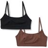 Amazon Essentials Bralette con Scollo Rotondo in Jersey di Cotone Donna, Confezione da 2, Nero/Nocciola, XS