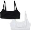 Amazon Essentials Bralettes Regolabile con Scollo Rotondo in Jersey di Cotone Donna, Pacco da 2, Bianco/Nero, XS