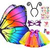 Tacobear 5 Pezzi Costume Halloween Bambini Bambina Ali di Farfalla con Maschera Tutu Gonna Cerchietto Tatuaggi Mantello Farfalla Costume da Fata Farfalla Festa Compleanno Carnevale Cosplay (Colorato)