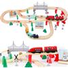LZDMY Set di Treni in Legno per Bambini - 72 Pezzi di Ferrovia Elettrica Compatibile con i Binari Brio - Giocattolo per 3 4 5 6 Anni Regalo per Ragazzi e Ragazze