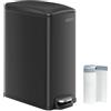 SONGMICS Pattumiera da Cucina 48L, Sottile Cestino a Pedale per Spazio Ristretto, con Coperchio a Chiusura Morbida e Secchio Interno, Acciaio Inox, 15 Sacchetti Inclusi, Nero LTB510B4802