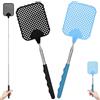 AYESY Scacciamosche Estensibile, 2 Pezzi Manuale Paletta Mosche Manico Telescopico Acciaio Inossidabile Regolabile da 26.5cm a 73cm Robusto Scaccia Mosche per Prevenire Mosche Zanzare (Nero e Blu)