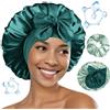 BONNET QUEEN Cuffia Seta Capelli Notte Acido IALURONICO, Doppio Strati Cuffia Capelli Ricci Notte, Reversibile Cuffie per Dormire in Raso, Bonnet Seta per Capelli Ricci & Scrunchie, Nero