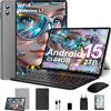 SUAAT 2026 Tablet da 10 pollici con Android 15 Octa Core, 64 GB ROM + 2 TB TF | 5G + 2,4 G WiFi | GMS | Bluetooth 5.0 | 8 MP + 5 MP | Tipo C, tablet touch con custodia, tastiera e mouse, grigio