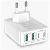 nongxiang Caricatore USB C, 40 W 4 Porte Caricatore Piatto Multiplo PD 3.0, Adattatore di Alimentazione Dimensioni Ridotte Salvaspaziocom Patibile Con iPhone 16/15/14/13, Galaxy S25/S24/S23/S22, Pixel, Tablet