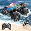 Charmofun Macchina Telecomandata Anfibia 4x4, 2.4GHz 4WD Monster Truck Telecomandato con Luci e 2 Batterie, Impermeabile Macchina Telecomandata per Bambini Regalo di Natale e Compleanno