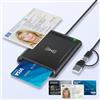 Quanlex USB-A+USB-C Lettore CIE 3.0 Carta d'Identità Elettronica e Tessera Sanitaria, Lettore Smart Card NFC per DNI, Carte Bancarie, Compatibile Windows, Linux, Android, Cavo 95 cm