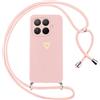 Oelrstfe Cover per Xiaomi 15T Pro 5G con Cordino,Custodia Silicone Morbido Sottile con Motivo Cuore e Collana Laccio Tracolla,Antiurto Antigraffio Corda Collo Regolabile Protettiva Case,Rosa