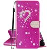 SEHEYA Compatibile con Samsung Galaxy S25 Ultra Cover Libretto Brillantini Amore Cuore Diamante Motivo Custodia PU Pelle Glitter Portafoglio a Libro Donna Flip Case Magnetica Caso, Fucsia