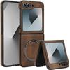 XKchatpt Custodia Magnetica per Samsung Galaxy Z Flip 5 Compatibile con la Ricarica Wireless, Custodia Rigida Sottile Antiurto in Pelle PU, Marrone