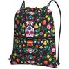 WHJSSF Sugar Horror - Zaino con coulisse e cerniera, con stampa di teschio e fiori, leggero, impermeabile, con tasca frontale e organizer interno, perfetto per viaggi, yoga ed escursioni