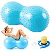 Qnbonrich Palla da yoga a forma di arachidi, 45 x 90 cm, palla da ginnastica con gommini e pompa ad aria, anti-scoppio, palla da massaggio per yoga, pilates, riabilitazione, blu, in confezione regalo