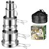zeroupshop Set da cucina pieghevole da campeggio, 6 pezzi, in acciaio inox, pentole e padelle per attività all'aperto, zaino in spalla, attrezzatura da trekking, kit leggero argenteo 15 x 15 x 10 cm
