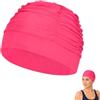 Terraxis Cuffia da bagno da donna per capelli lunghi, fucsia, cuffia da nuoto in tessuto con arricciatura, cuffia da bagno per piscina, nuoto, spa e doccia, cuffia da nuoto per capelli lunghi, dimensioni circa