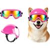 Billionchains Set di occhiali per cani di piccola taglia e casco per cani con protezione UV Occhiali da sole per cani durevoli Casco da moto per cani con foro per le orecchie Occhiali regolabili per
