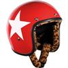 Bandit - Casco da moto aperto Jet Star Rosso Lucido Fodera Leopardo Custom Biker Style Visiera inclusa Red Gloss Star Leopard Liner Open Helmet Starr-L (M)