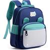 PROTAURI Zaino asilo bambino con cinturino pettorale, con orecchie d'orso Zaino bambini riflettente e impermeabile, Zaino per asilo nido leggero per DIN A4 per 2-6 anni, 10.7L, Blu scuro & Verde