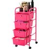 VEVOR Carrello con Cassetti Organizer con 4 Cassetti Telaio in Acciaio, Carrello Portaoggetti Multiuso, Ruote Girevoli a 360° con 2 Freni, Ideale per Ufficio, Hobby, Lavanderia e Garage, Rosso Rosa
