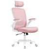 SONGMICS Sedia da Ufficio Girevole, Sedia di Rete da Computer Ergonomica, Supporto Lombare, Oscillante, Seduta 53 cm, Braccioli Pieghevoli, Poggiatesta, Rosa Pastello OBN047R01