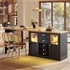 Wyibwy Isola da cucina 120-197cm,tavolo da pranzo estensibile con éclairage LED tricolor, pivotante à 360°,tavolo da bar con rangements et porte-bouteilles,Credenza per per sala da pranzo,Nero