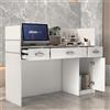 PREMTURE Banco reception, bancone reception, tavolo reception per ufficio con 3 cassetti e ripiani per sale aziendali, reception di hotel, negozi di abbigliamento, bianco 120 cm L x 48 cm P x 110 cm H
