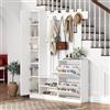 Trdlpyn Set da 135 x 25 x 180 cm, guardaroba compatto con specchio, 2 scarpiere inferiori + 2 armadi portaoggetti, armadio da parete per porte aperte, corridoi, bianco