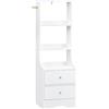 WOLTU Comodino con 2 Cassetti, 3 Ripiani Portaoggetti, Tavolino Alto, Libreria Scaffale, 37x30x114 cm, Comodino Stretto Moderno per Camera da Letto Soggiorno Studio, Bianco, NTS18ws