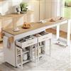 Wyibwy mobile Isola da cucina 132,5-217x50x93 cm,tavolo da pranzo estensibile con ripiano e cassetti,tavolo da bar allungabile con vano contenitore,Credenza,Credenza su ruote per sala da pranzo,bianco