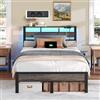 HOOBRO Letto 160 x 200 in Metallo con LED, Struttura Letto Matrimoniale con Presa Elettrica, Porte USB e Spazio Contenitore, con Testiera, per Camera da Letto, Nero Carbone EBC79CDBF01