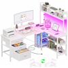 Homieasy Scrivania Gaming 150cm a L LED, Prese, Cassetti, Bianco