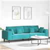 sephironlbb Divano in velluto turchese, 250 x 77 x 76 cm, 4 posti, con nucleo a molle e funzione reclinabile, per soggiorno, soggiorno, camera degli ospiti