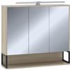 Vicco Mobile a specchio per il bagno Vionna, Quercia/nero, 80 x 71.5 cm con luce LED, con ripiano interno regolabile in altezza per un utilizzo flessibile