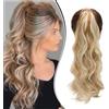 Dcbaboo Coda Capelli Extension Ricci 50cm Posticci per Capelli Extension Coda Capelli Finti Clip Mossi Coda di Cavallo Ondulati Code Finte per Capelli Sintetici Lunghi Wrap Ponytail, Bionda & bionda