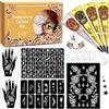 InkForge Kit di stencil temporanei per tatuaggi, 4 coni per tatuaggio a 3 colori (1 nero, 2 granati e 1 rosso ciliegia) con guanti e pennello, disegni per body art fai da te per dipingere la pelle