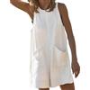 YIzdegg Salopette da donna senza maniche, estiva, in cotone, con tasche, tuta per pantaloni, comoda, morbida, con gamba larga, traspirante, abito da spiaggia vintage, bianco, M