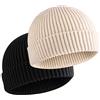 vidsel Berretto corto da pescatore per uomo e donna, berretto in lana lavorato a maglia, berretto invernale caldo, 2 pezzi - nero, beige, 6-7 3/8