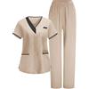 HAOLEI Divisa OSS Donna Cotone Divisa Sanitaria Set con Casacca e Pantalone Medico Elegante Manica Corta Camice da Laboratorio Elasticizzato Leggero Uniformi Infermiere Camicia da Lavoro Officina Pulizie