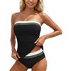 Generico Costume da Bagno Donna Tankini Top a Balconcino Slip Brasiliano Ferretto Stampato Geometria Rosa Mare