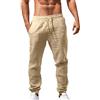 Generisch Pantaloni in lino, da uomo, leggeri, traspiranti, lunghi, per il tempo libero, comodi, da spiaggia, con coulisse, tasche per vacanze, spiaggia, yoga, uso quotidiano, 0-kaki, L