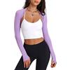 Naileksi Coprispalle da donna aperto sul davanti, a maniche lunghe, tinta unita, aderente, casual, corto, cardigan, yoga, estate, Viola, S