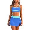 SHEKINI Costume da bagno da donna, a vita alta, con gonna da bagno e slip di sicurezza, bikini fascia imbottita, costume a due pezzi snellente, abito da bagno, Blu/verde, S