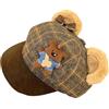 YIBOZI Cappello ottagonale con orecchie di orso, a scacchi, con orecchie di orso, cappello ottagonale per bambini, morbido, traspirante, leggero, per attività all'aperto e uso quotidiano